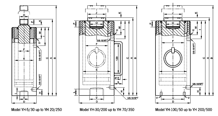 Yale YH Universal Hydraulic Cylinder dimensions